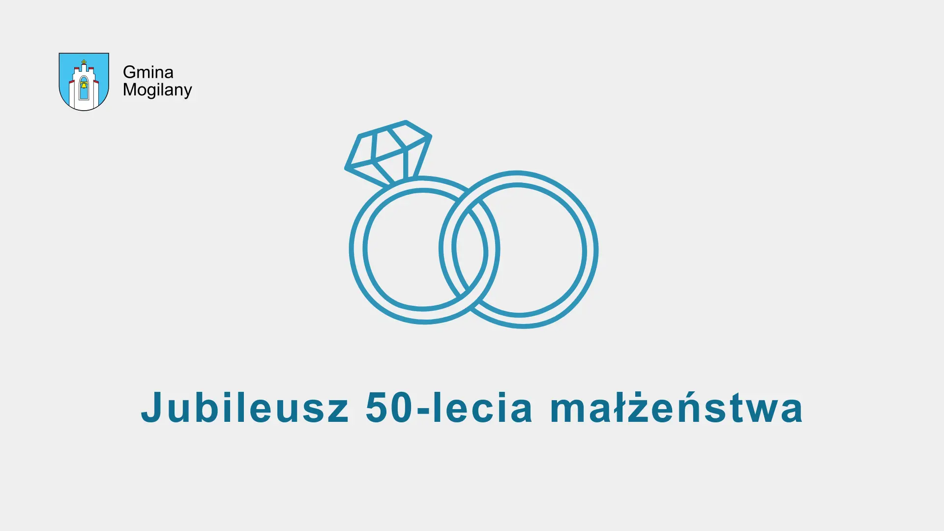 dwa pierścionki, napis: jubileusz 50-lecia małżeństwa